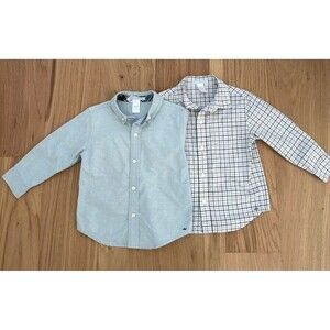 Janie and Jack Toddler Boy's Button Down Shirts 2T Set of Two Plaid + Solid